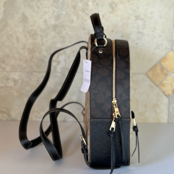 Coach Jordyn Medium Signature Backpack Light Khaki/Brown Multi - Picture 5 of 13
